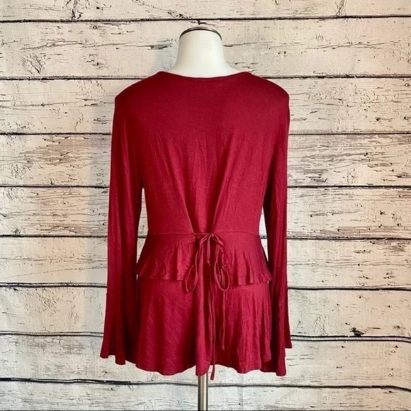 ANDREE BY UNIT Red Ruffled Bell Sleeve Blouse - Picture 2 of 5